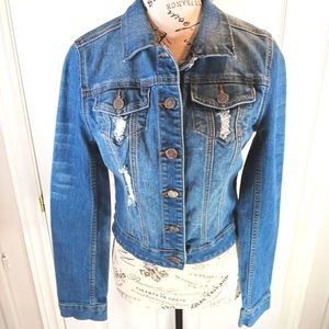 YMI Jeans Women's Distressed Denim Jacket Size M Blue Medium Wash Jean Jacket